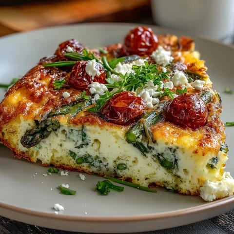Colorful spring vegetable frittata packed with zucchini, tomatoes, and creamy feta, perfect for a healthy brunch.  