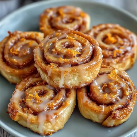 Mini orange rolls from crescent dough with bright citrus glaze, perfect for a quick breakfast or brunch treat.