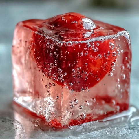 Glistening lychee jelly cubes served in effervescent yuzu water, garnished with mint for a light, elegant Asian fusion treat.