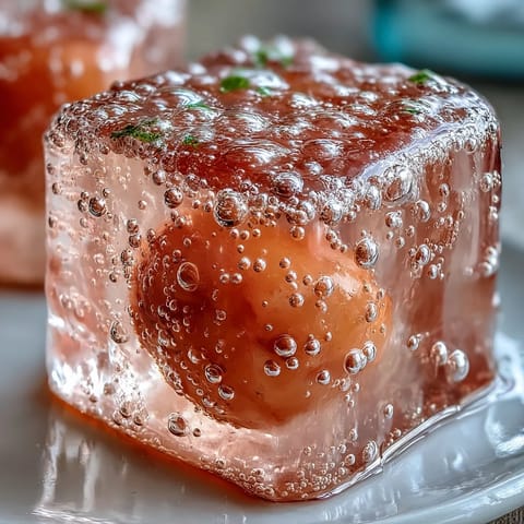 Delicate lychee agar jelly cubes in sparkling yuzu water, a refreshing vegan dessert with floral sweetness and citrus tang.