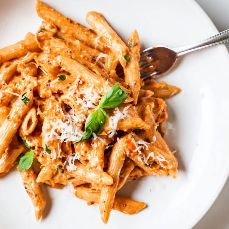 Delicious Creamy Tomato Basil Pasta served hot, perfect for a cozy weeknight dinner.