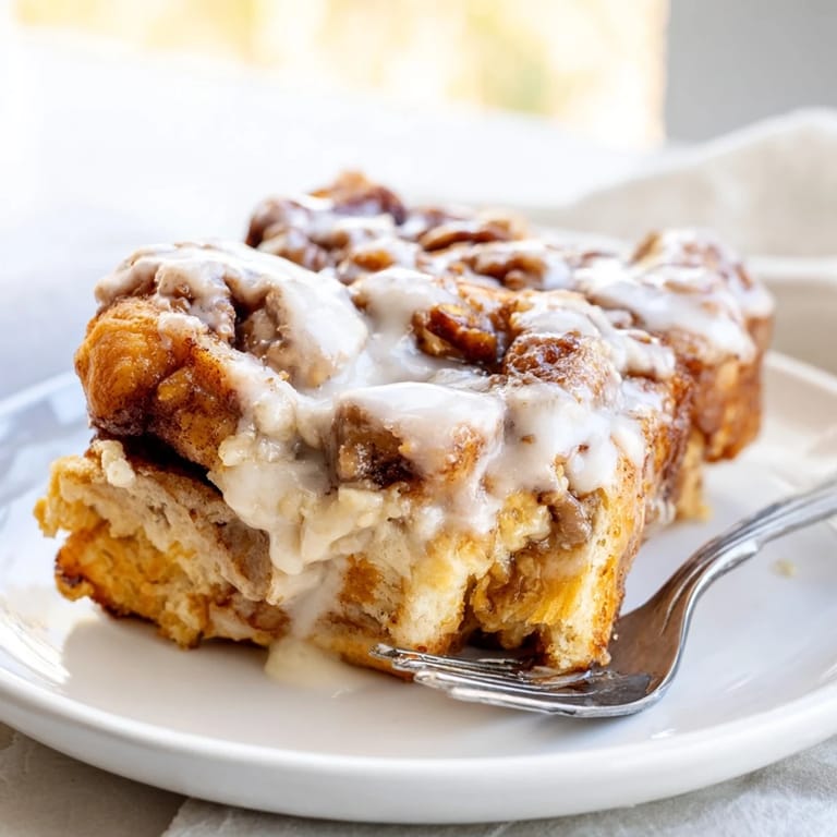 Indulgent Baked Cinnamon Roll Casserole perfect for brunch, drizzled with rich icing and butter.