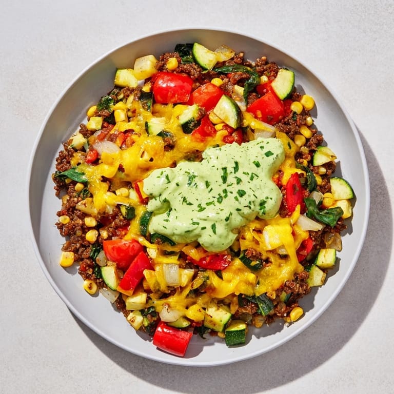 A Tex-Mex feast featuring Veggie-Packed Taco Skillet, fresh cilantro, lime wedges.