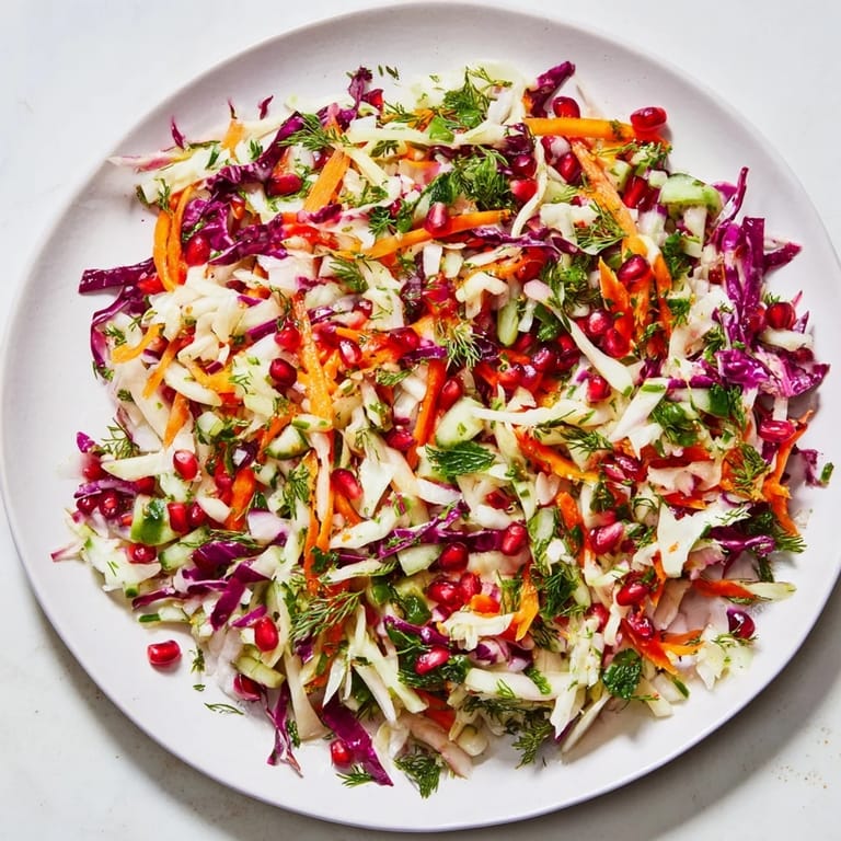 This delicious Shirazi-Inspired Winter Slaw features shredded cabbage, carrots, herbs, and a citrus dressing.
