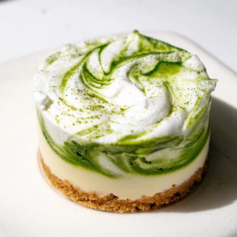 A close-up of beautifully swirled matcha cheesecake cups, displaying a perfect, chilled dessert.