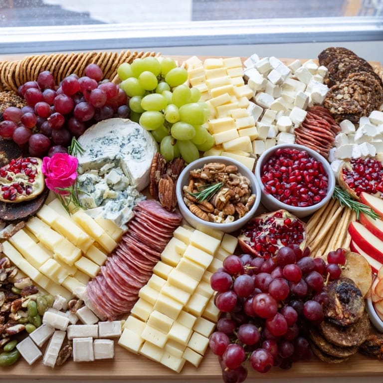 Festive Winter Wonderland Grazing Tray showcasing cheese, charcuterie, fruits, and crackers perfect for a gathering.