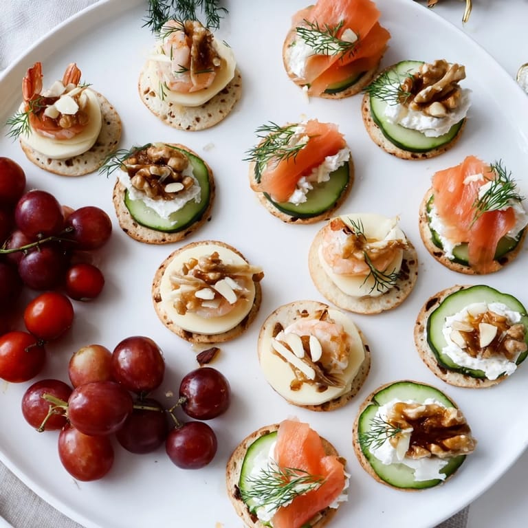 A gorgeous spread of champagne pairings includes colorful fruits, cheeses, and savory prosciutto-wrapped bites perfect for a party.