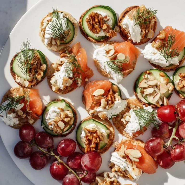 Elegant arrangement of champagne pairings: creamy goat cheese, nuts, and shrimp on crackers create a celebratory image.