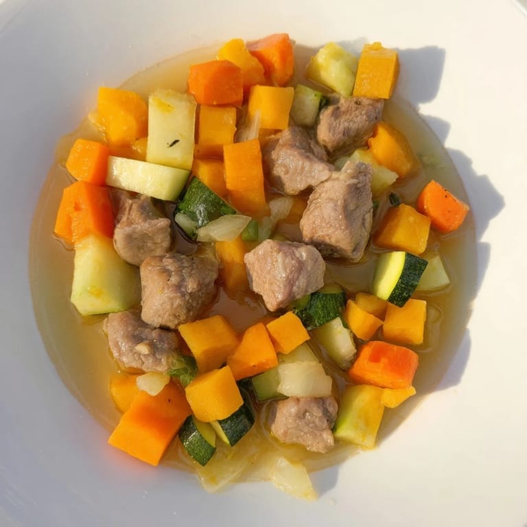 Brightly plated Sweet Lamb Platter for Baby, full of soft lamb and sweet potato, perfect for little hands.