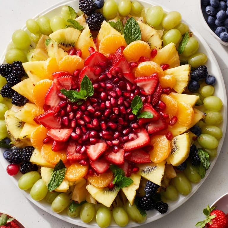 Fresh Pomegranate Starburst Platter with vibrant colors, ideal for a refreshing, healthy snack.