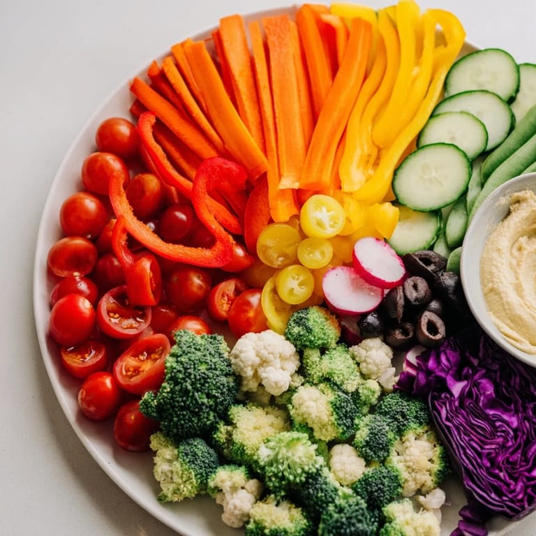 This colorful and appetizing Colorful Vegetable Rainbow Board is perfect for a lively party's appetizer display.