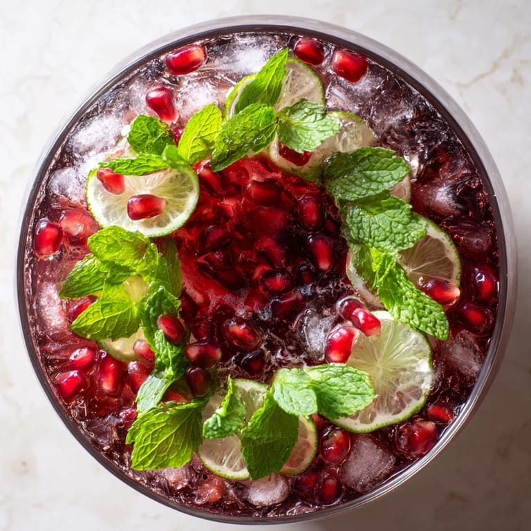 Close-up of the pomegranate and mint wreath, showcasing the beautiful red pomegranate seeds and green mint.