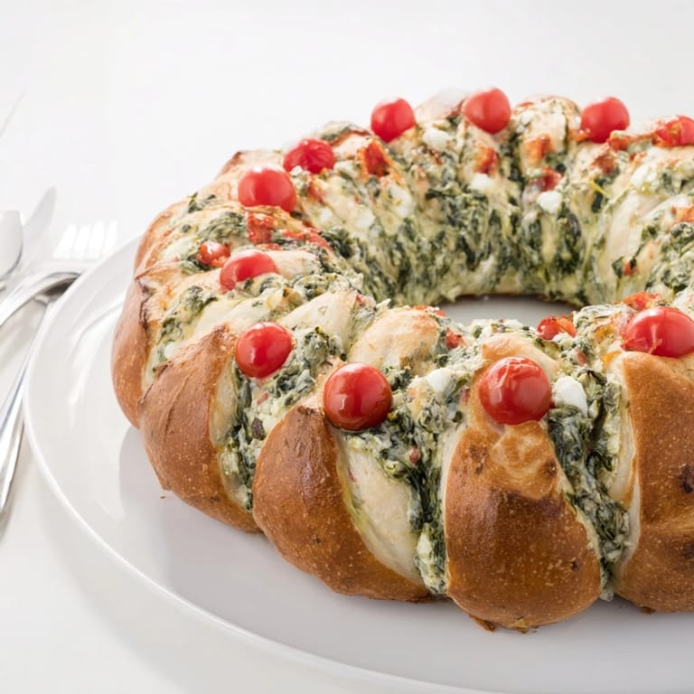 Warm, pull-apart Reindeer Antler Spinach Dip Ring: soft bread with creamy, cheesy spinach dip inside.
