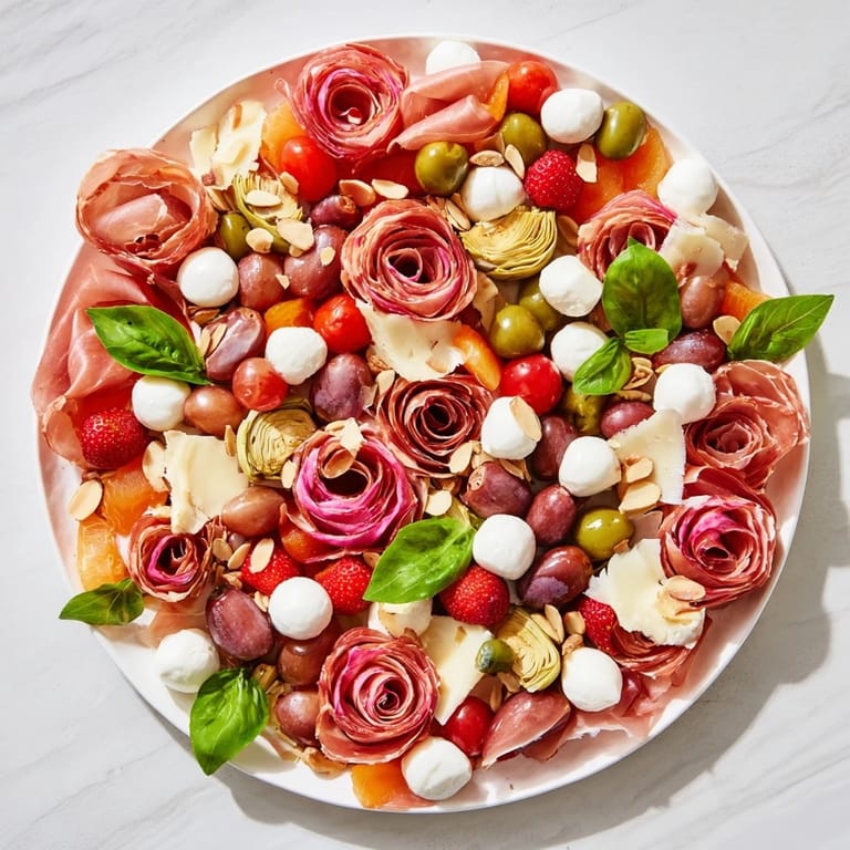 Delectable Prosciutto Rose Bouquet Board, showcasing cured meats, fresh grapes, and artisan cheese perfect for sharing.