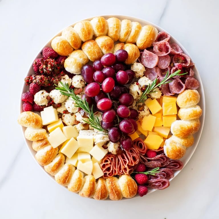 The Ouroboros Circle: a festive, circular appetizer platter, showcasing brie, cheddar, grapes, and crackers for everyone.