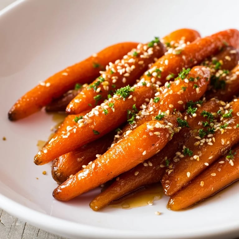 These baked Honey Soy Roasted Carrots offer a sweet and savory taste, caramelized on the edges.