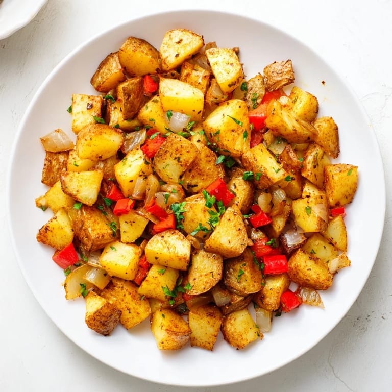 A steaming bowl of air fryer breakfast potatoes, smelling of paprika and herbs, ready to be served hot with breakfast.