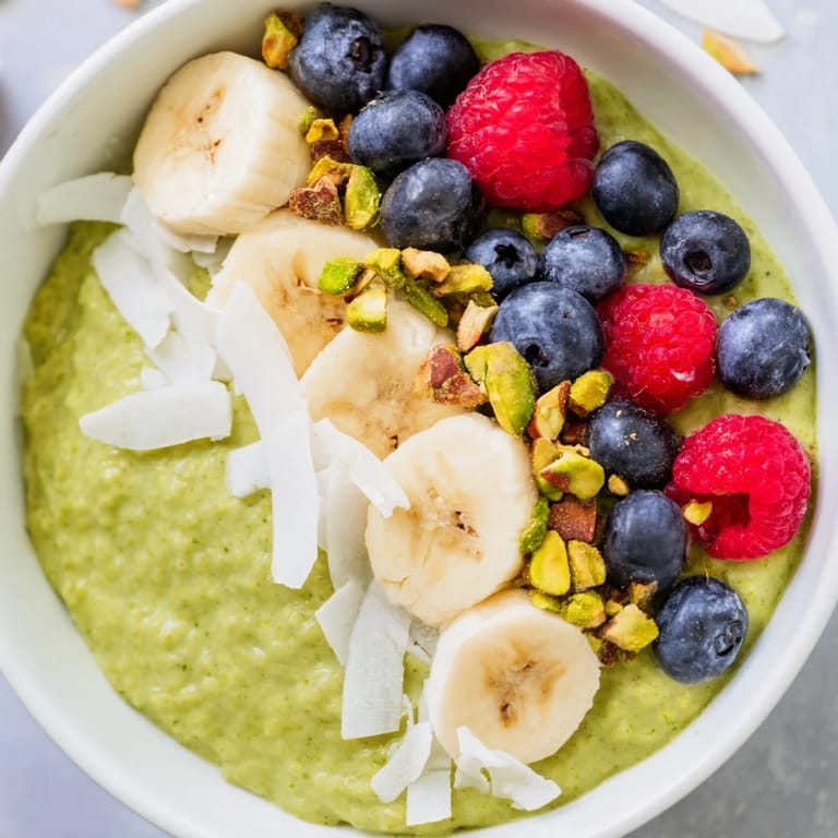 Enjoy a layered jar of matcha overnight oats, a vibrant green, ready to eat cold.