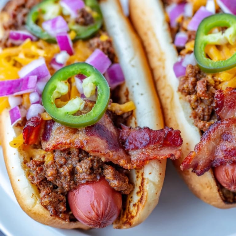 Delicious Mexican hot dogs sizzling on the grill, wrapped in bacon and bursting with spicy flavors.