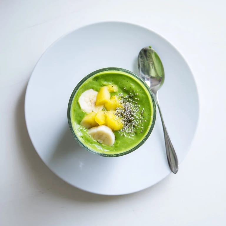 A pitcher of fresh Spinach-Hidden Smoothie surrounded by sliced banana, spinach, and mango on a sunny kitchen counter.