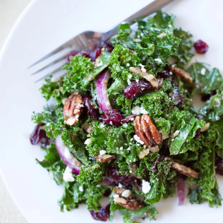 Delicious Warm Kale Salad With Maple Mustard Dressing, a hearty, healthy autumnal meal.