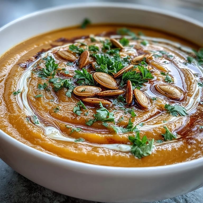 A spoonful of rich butternut squash soup, warming and vibrantly orange.