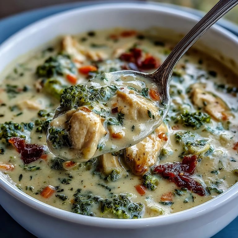 Best Chicken Broccoli Cheddar Soup served hot in a white ceramic mug, topped with fresh herbs for a nourishing lunch.