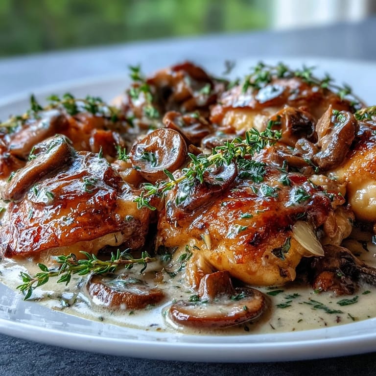 Steam rises from a cozy bowl of Coq au Vin Rosé, showcasing braised chicken, earthy mushrooms, and a velvety pink sauce.
