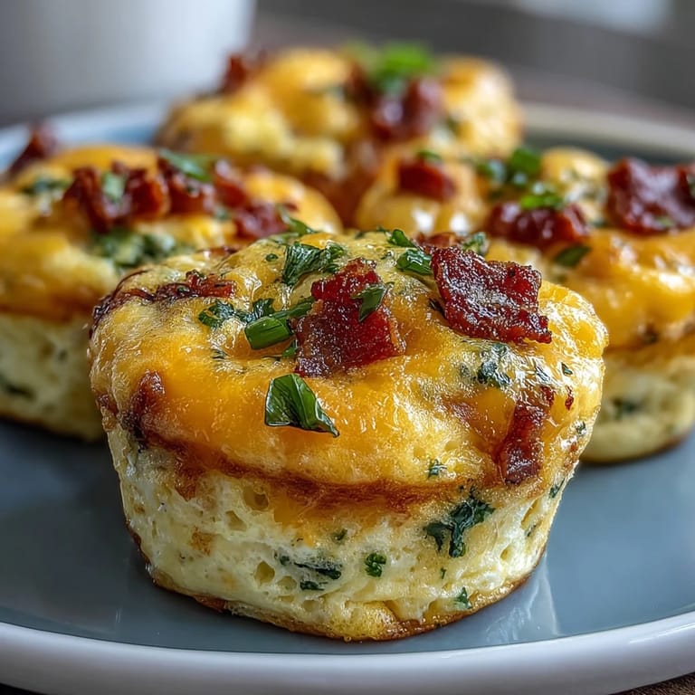 Savory Breakfast Egg Muffins with fluffy eggs, melted cheddar, and diced bell peppers, fresh from the oven.