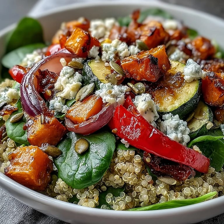 Topped with crumbled feta, pumpkin seeds, and fresh herbs, drizzled with a golden warm vinaigrette.
