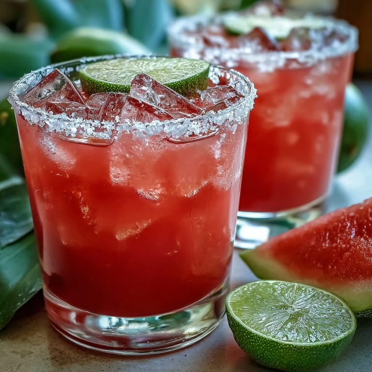 Tropical guava margarita cocktail with orange liqueur and agave syrup, garnished with lime wedges and served chilled.