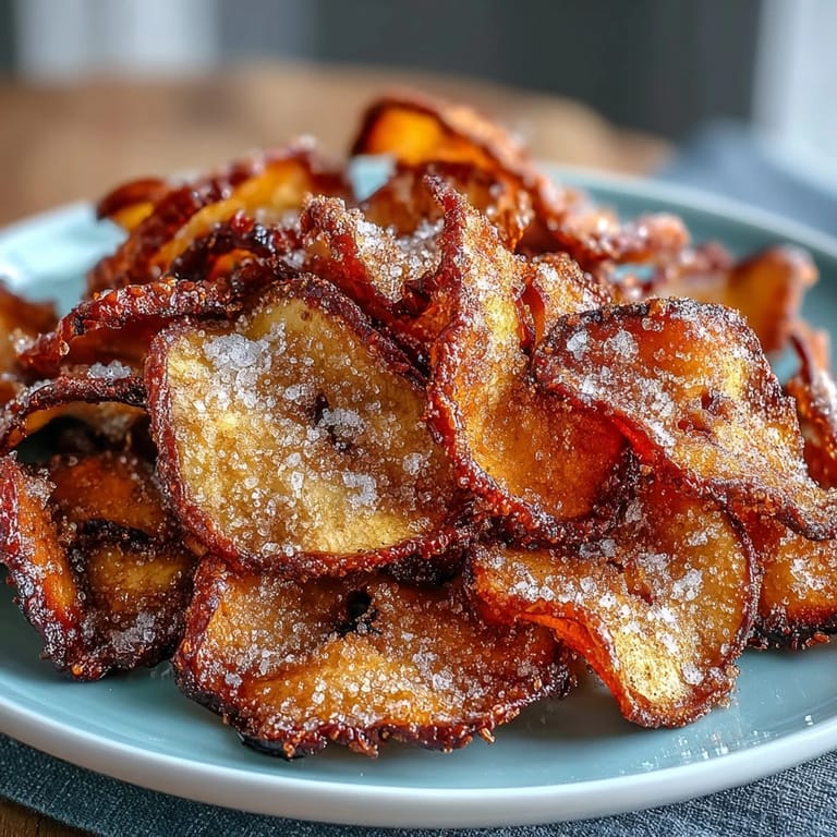 Thinly sliced apples being prepared for the air fryer.