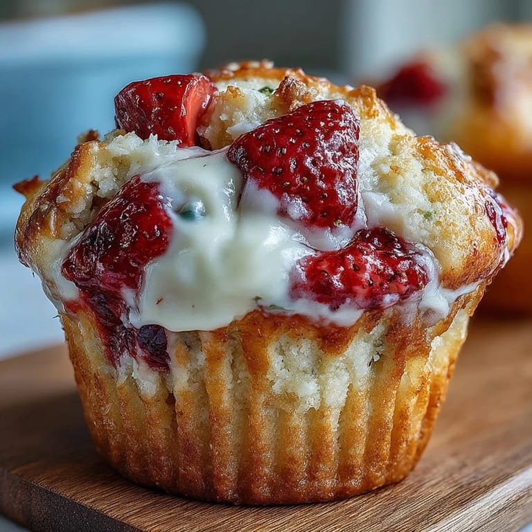 Homemade strawberry Greek yogurt muffins with tender crumb and vibrant berry pieces, great for sharing or enjoying on the go.