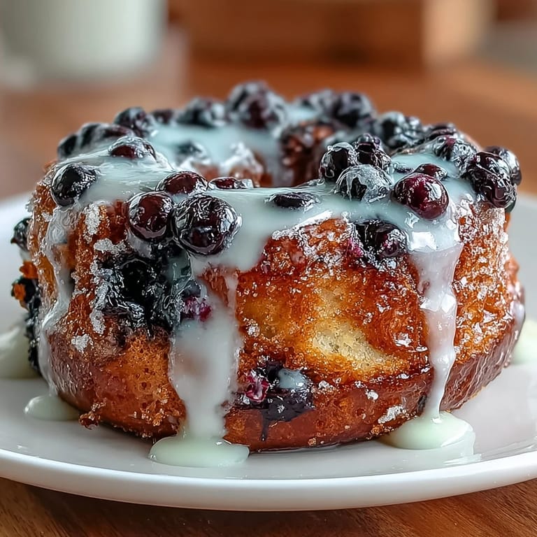 Soft, naturally leavened baked donuts with swirls of blueberry and bright lemon flavor, finished with a glossy citrus glaze for a delightful breakfast treat.