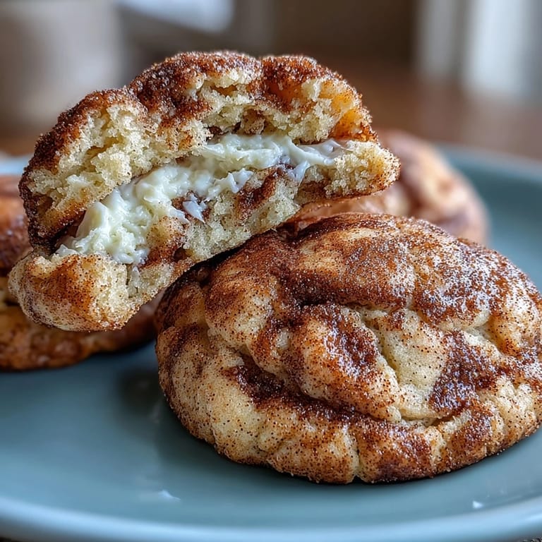 Golden cottage cheese snickerdoodle cookies with a delicate tang, rolled in cinnamon sugar and ready to enjoy.