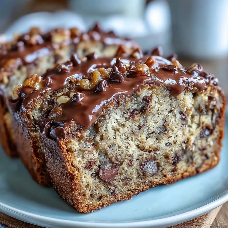 Wholesome banana bread infused with protein powder, ripe bananas, and melty dark chocolate chips, ideal for post-workout energy.  