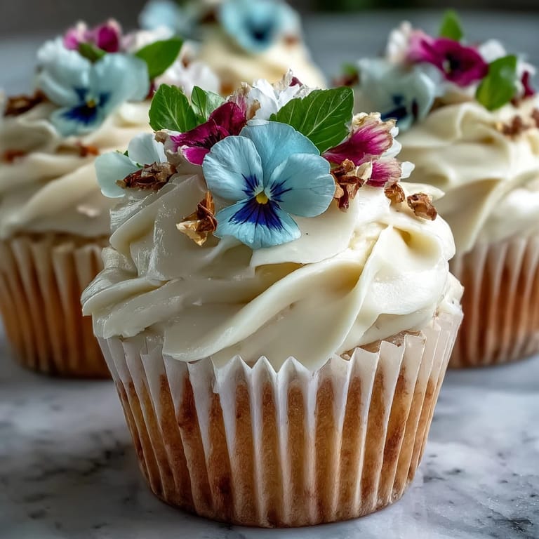 Delicate baby shower cupcakes topped with pastel buttercream and fresh edible flowers in soft pink and purple hues.