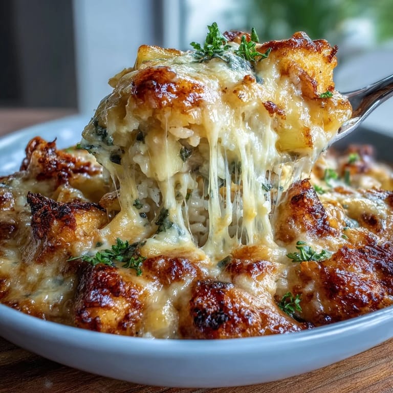 Baked chicken and rice casserole with sweet pineapple, tender vegetables, and golden melted cheddar cheese crust.  