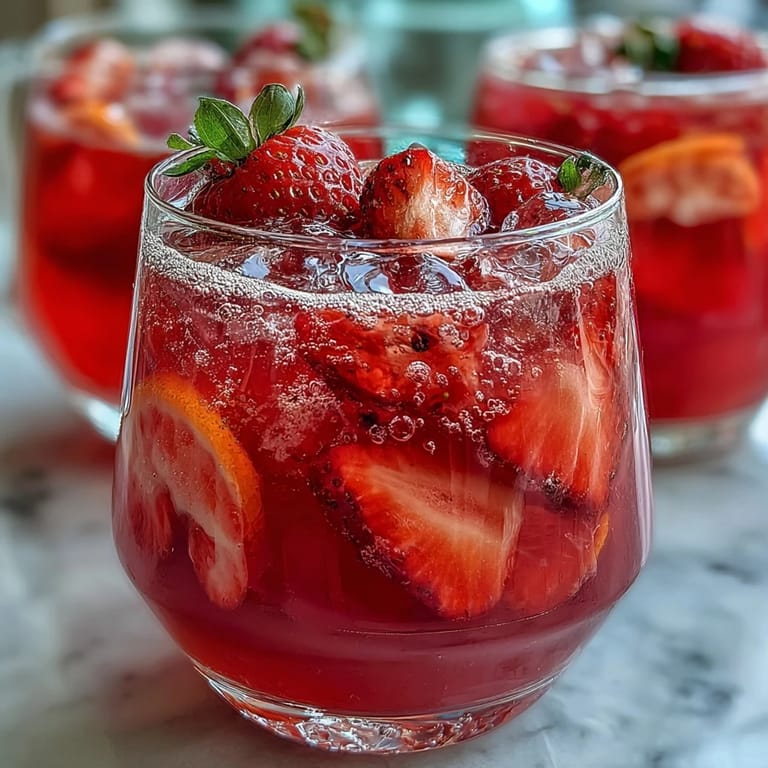 Refreshing party punch featuring strawberry purée, cranberry juice, and sparkling water in a colorful pitcher.