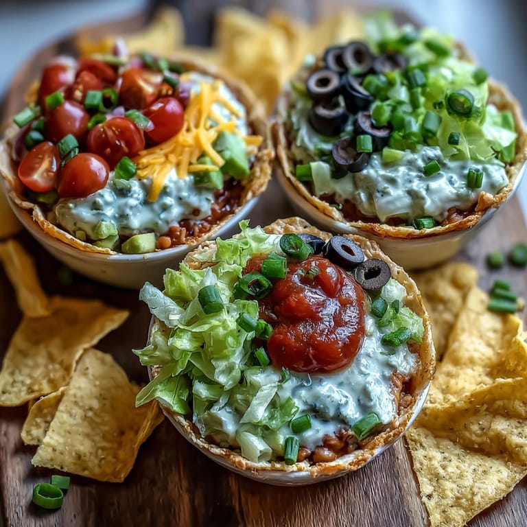 Colorful Easy Taco Dip Cups featuring refried beans, cream cheese, and fresh veggies in clear cups.