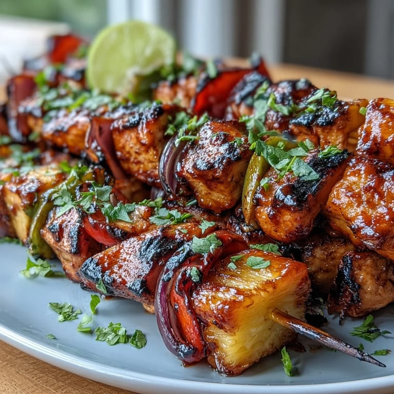 Colorful Grilled Pineapple Chicken Skewers with tender chicken and tropical pineapple, ideal for BBQs.