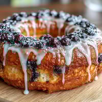 Fluffy sourdough donuts bursting with fresh blueberries and zesty lemon, baked to golden perfection and topped with a tangy lemon glaze.