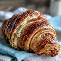 Golden sourdough croissants with flaky layers and a crisp, buttery crust, perfect for a French-inspired breakfast.