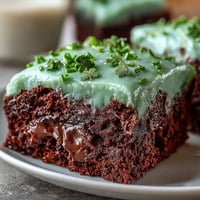 Shamrock-shaped brownies topped with vibrant green icing, perfect for festive St. Patrick's Day celebrations and sweet treats.